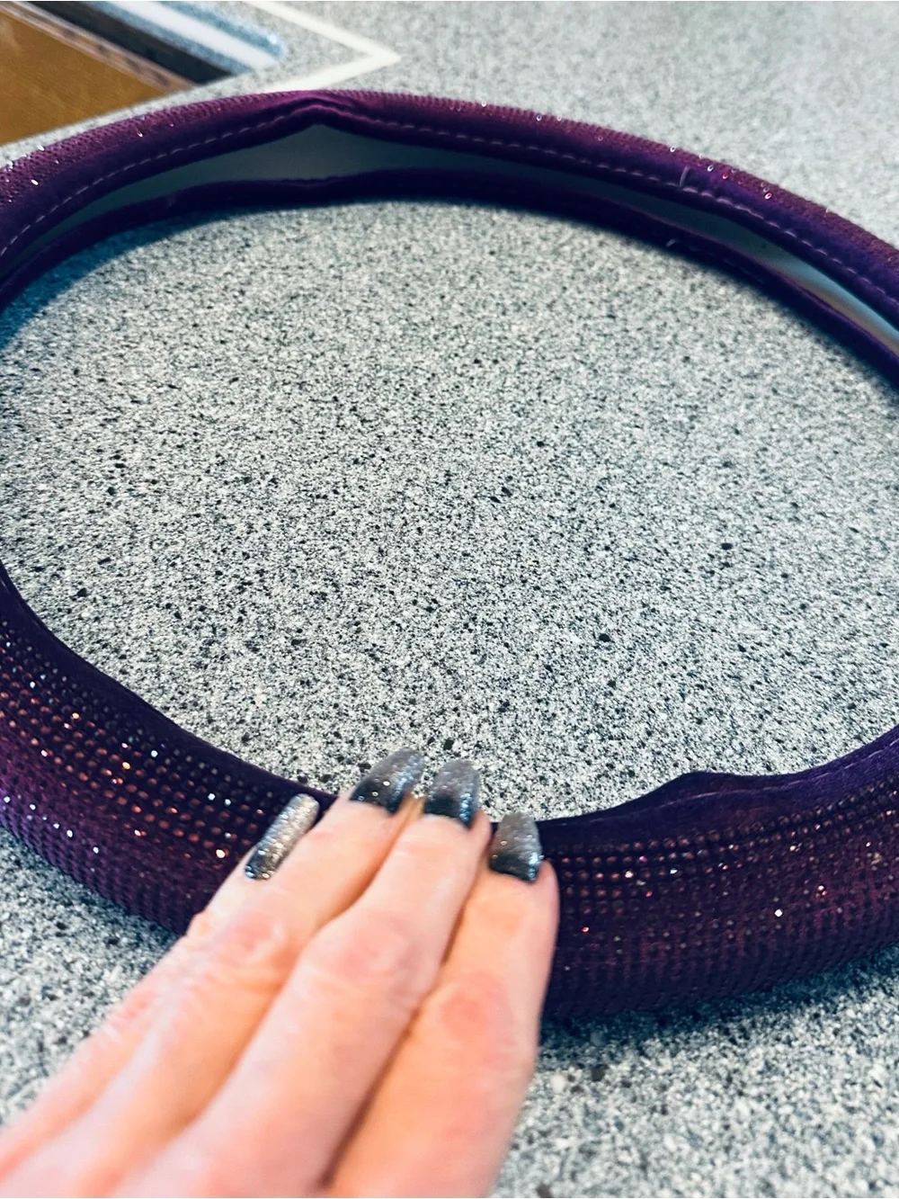 Sparkling Purple inside cloth stretch Rhinestone Steering Wheel Cover